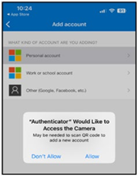 After clicking Scan QR Code, the app will ask for permission to access the device’s camera.  Click Allow