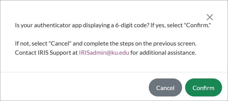 click Confirm on the pop up to return to the IRIS login page.