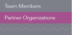 A vertical navigation menu with options Team Members and Partner Organizations, with Partner Organizations highlighted in purple.