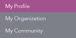 My Profile, My Organization and My Community buttons